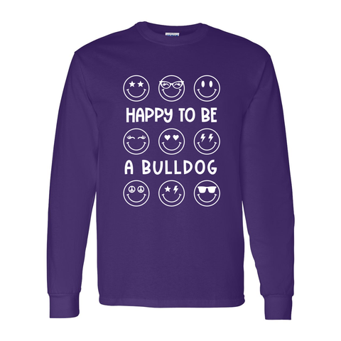 Happy Bulldog Purple Long Sleeve Tee
