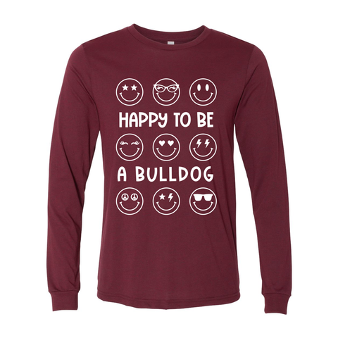 Happy Bulldog Maroon Long Sleeve Tee